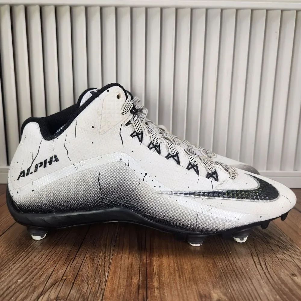 Nike Skin Alpha Pro 2 Mens 11 White Black Mid TD Football Cleats Sport Athletic